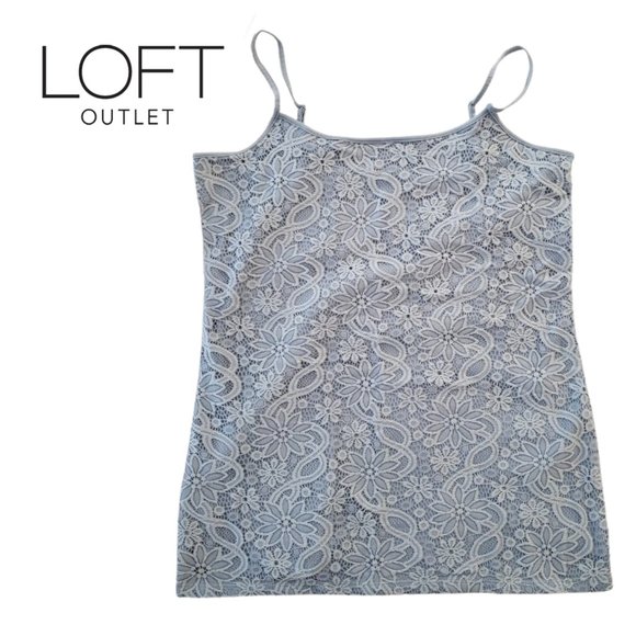 LOFT Tops - NEW Embroidered Lace Scoop Neck beatiful blue Cami Loft SZ LG